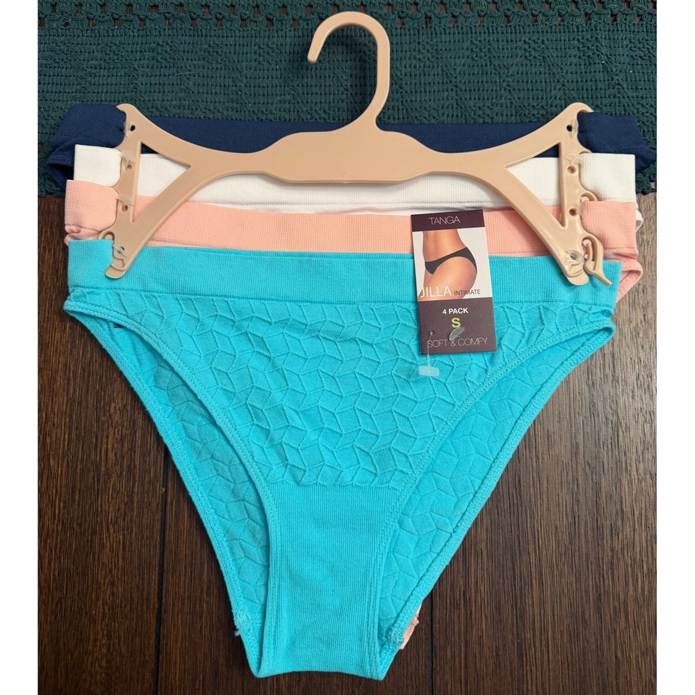 Jilla Intimate Tanga Panties 4 Pack Small Blue Pink White Navy Textured Seamless